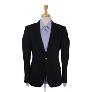 John Varvatos Solid Black 2-Btn Peak Lapel Slim Fit Wool Blazer Jacket 36R
